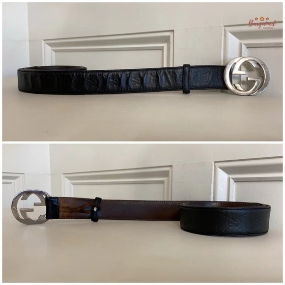 Auth Gucci Black Guccissima Leather Silver Interlocking G Buckle Belt 100/40 - Picture 10 of 13